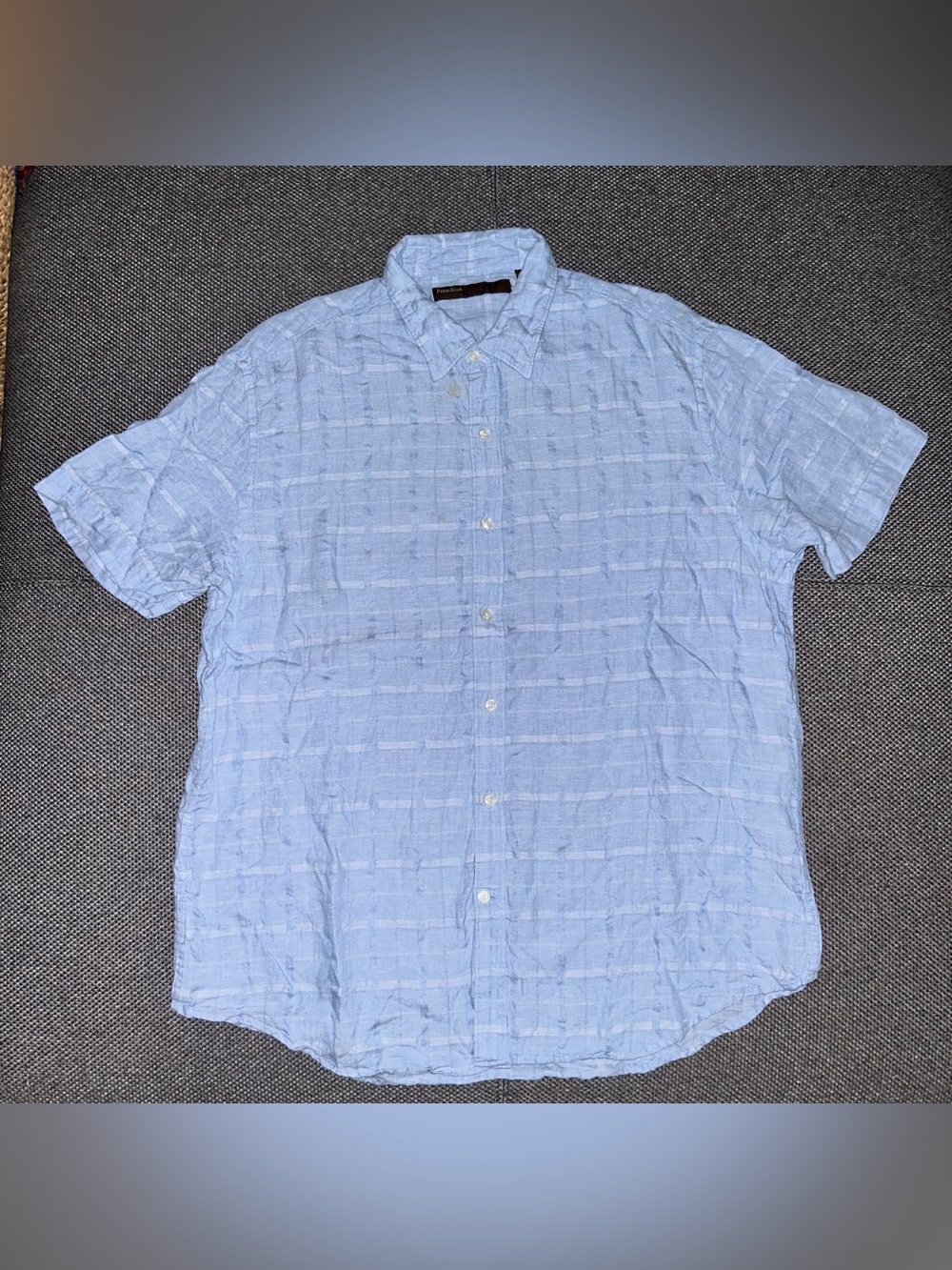 Perry Ellis Linen Light Blue Short Sleeve Button-Down Shirt